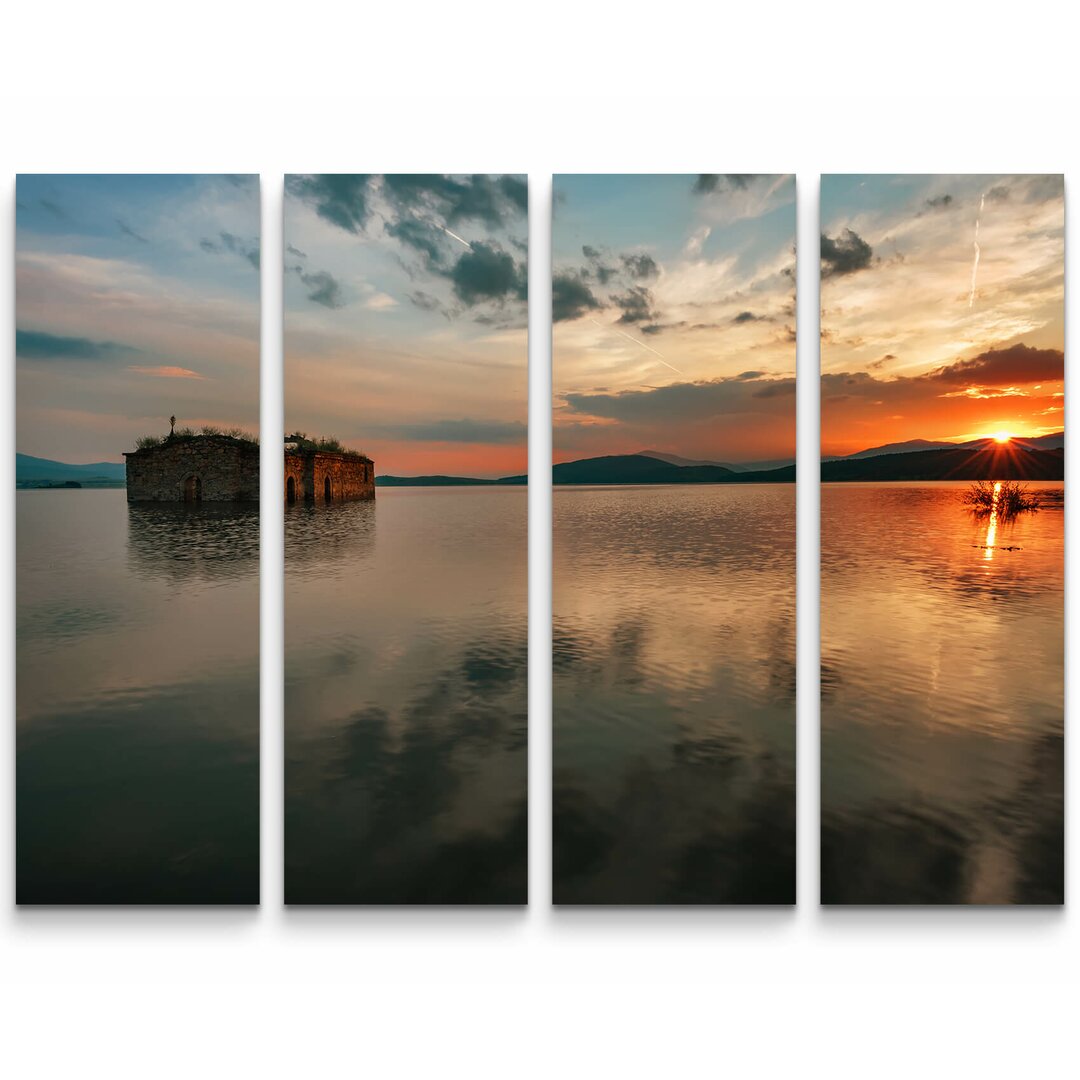 4-tlg. Leinwandbilder-Set Sonnenuntegang in Zhrebchevo Dam - Bulgarien