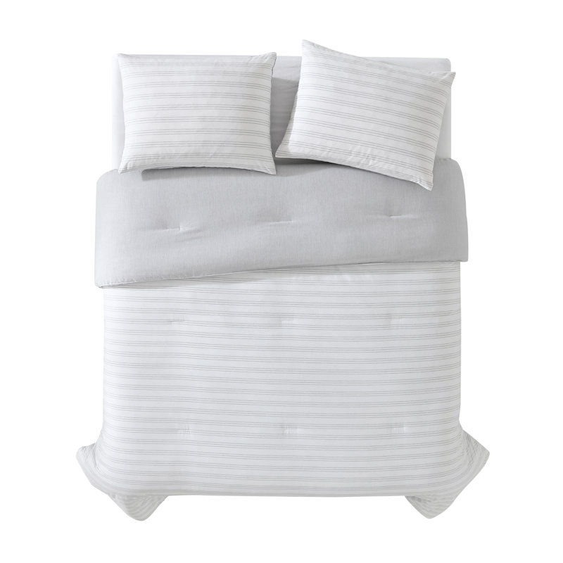 Easy Eco Cotton Blend Reversible Comforter Set, Gray, Queen Comforter + 2 Shams
