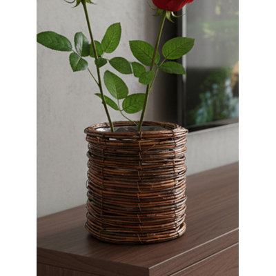  Natural Vine Woven Planter With Plastic Liner, Rustic Natural Basket Cachepot For Indoor Plants, Floral Arrangements & Home Décor, 7" Diameter (6" Opening) & 9" Tall