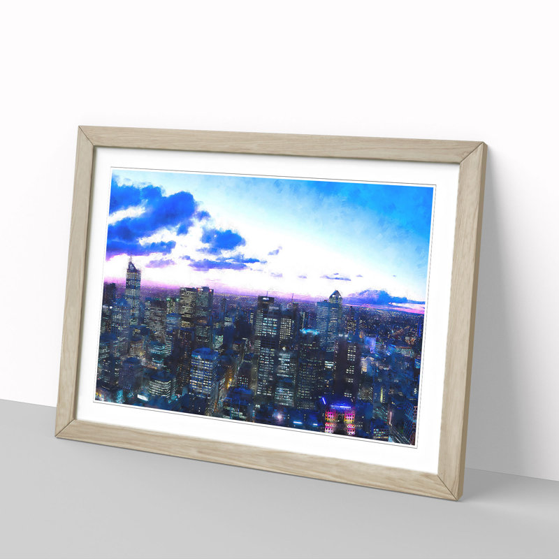 Melbourne Australia Skyline at Dusk - Picture Frame Graphic Art Print, 45cm H x 63cm W x 2cm D, Oak Framed
