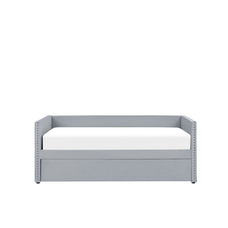 Baskin Upholstered Velvet Bed Frame, European Single (90 x 200cm), Light Grey