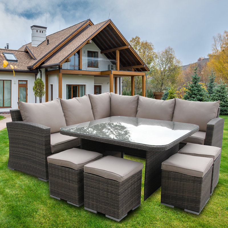 Curve Sofa Dining Set, Mix Brown
