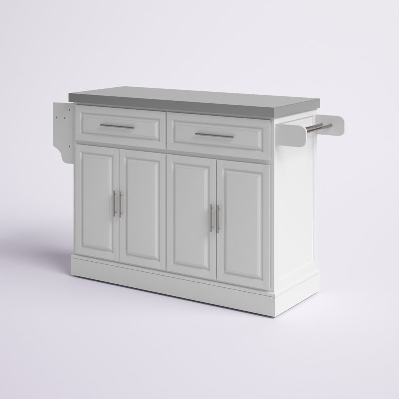 White Stainless Steel Top Kitchen Cart with Storage and Racks