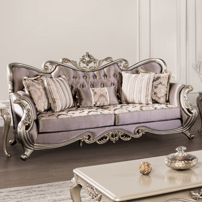 95" W Traditional Sofa, Champagne/Purple