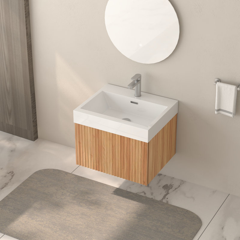Meuble-lavabo mural avec lavabo, lavabo flottant moderne avec tiroirs, 24"