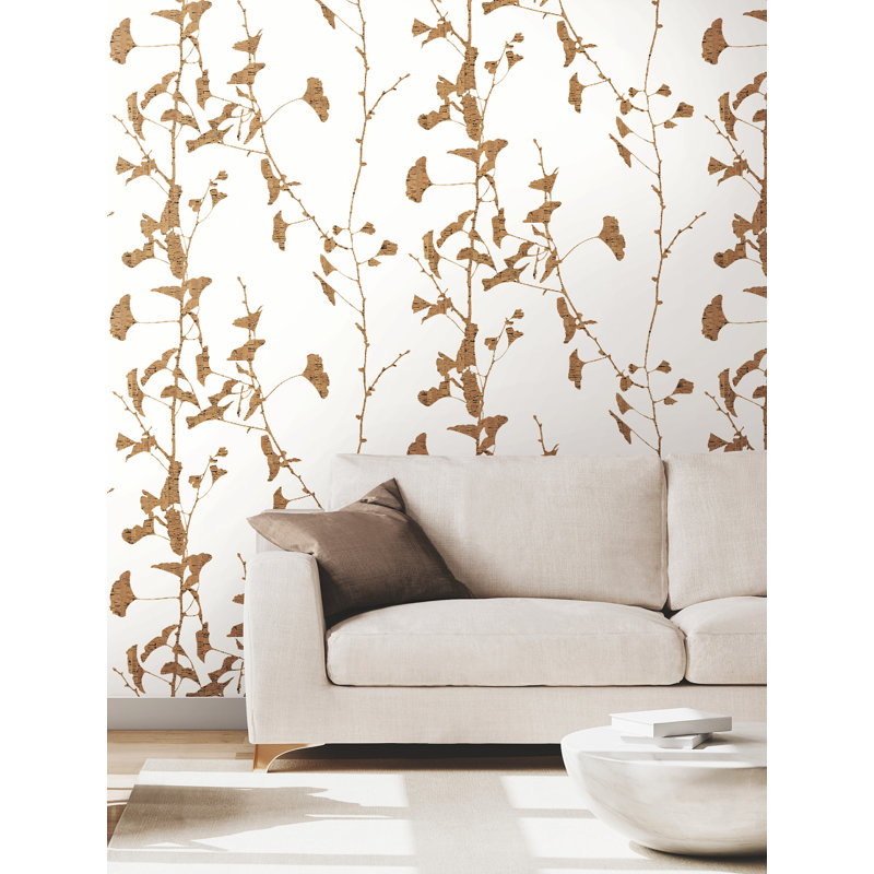 Papier peint Ginkgo Silhouette, Brun