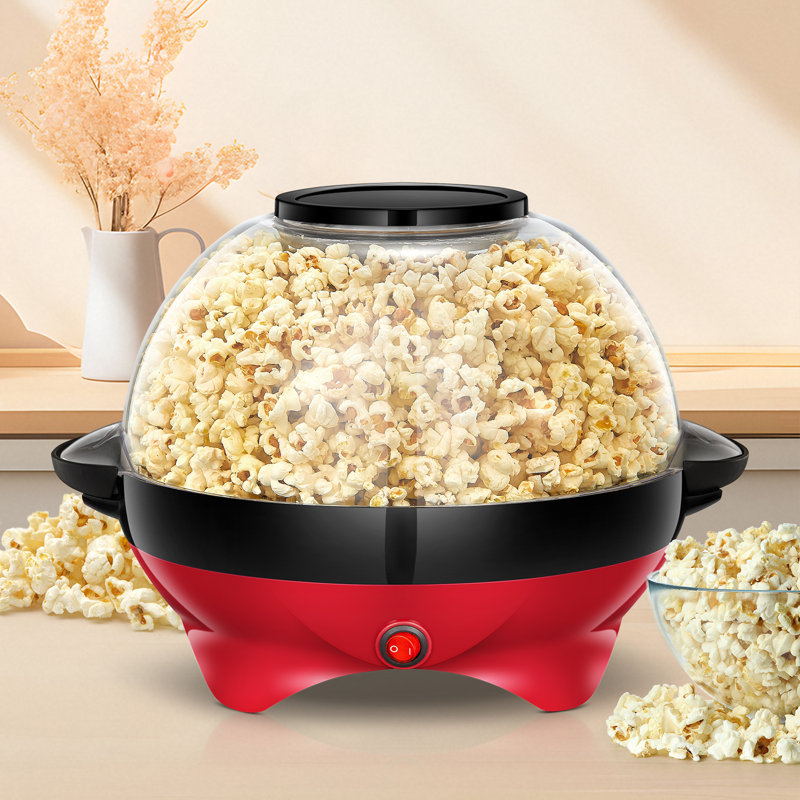 Electric 6-Quart Popcorn Machine with Nonstick Plate, Auto Stirring & Quick-Heat Tech, Cool-Touch Handles (Red & Black)