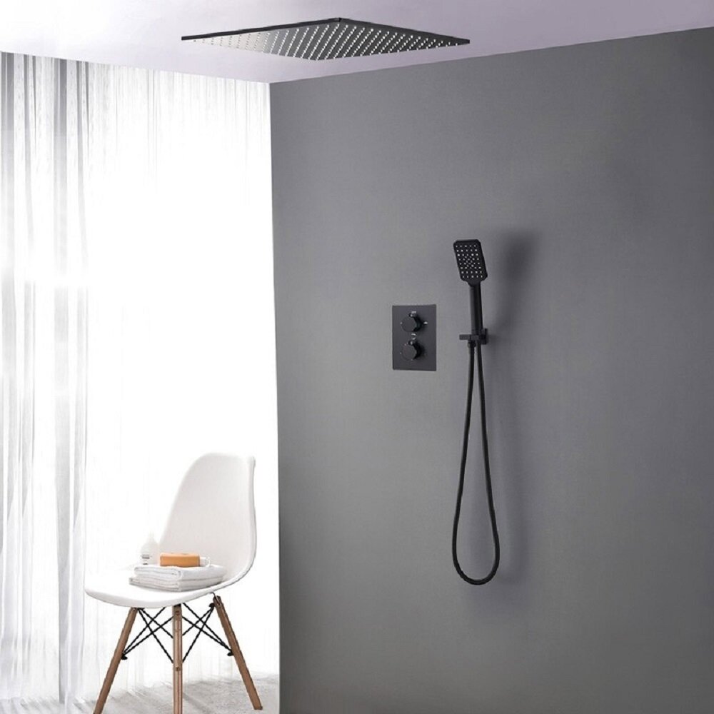 Homary Contemporary 16 Inches 2 Function Thermostatic Shower System With Square Rain Shower And