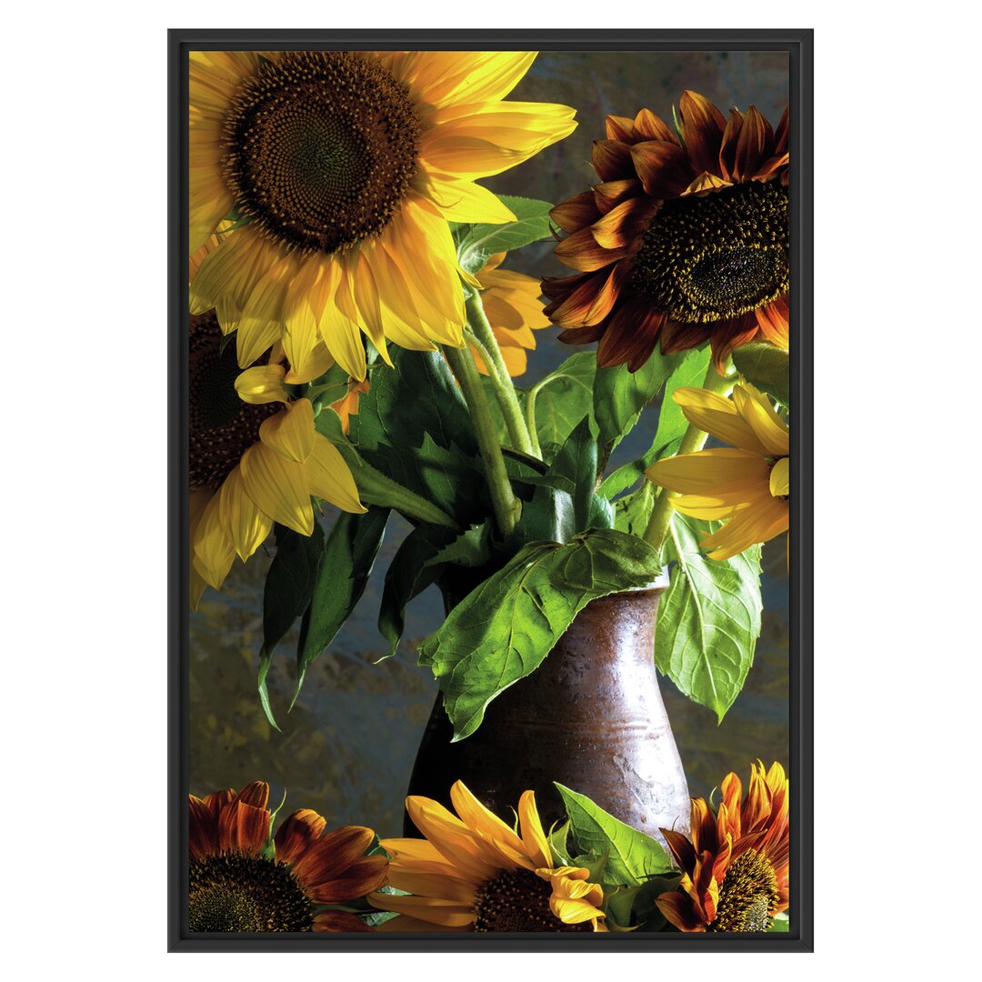 Gerahmtes Wandbild Sonnenblumen in Vase