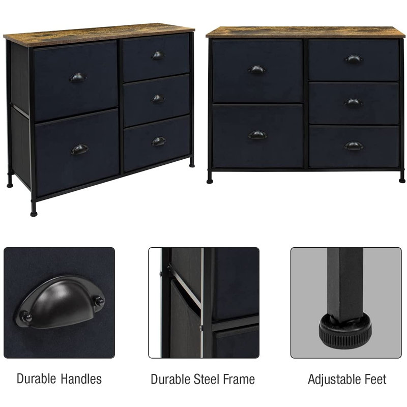 Commode 5 tiroirs l 33,5 po, Noir