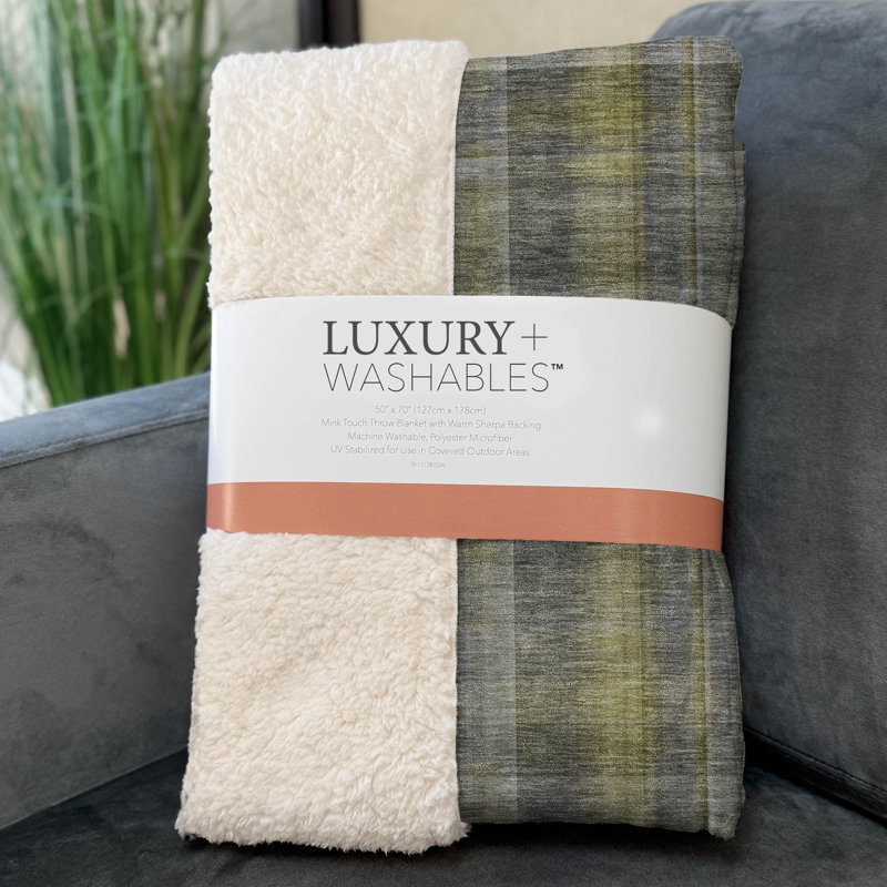 Addison Machine Washable Sherpa Throw Blanket, Grey/Yellow Plaid