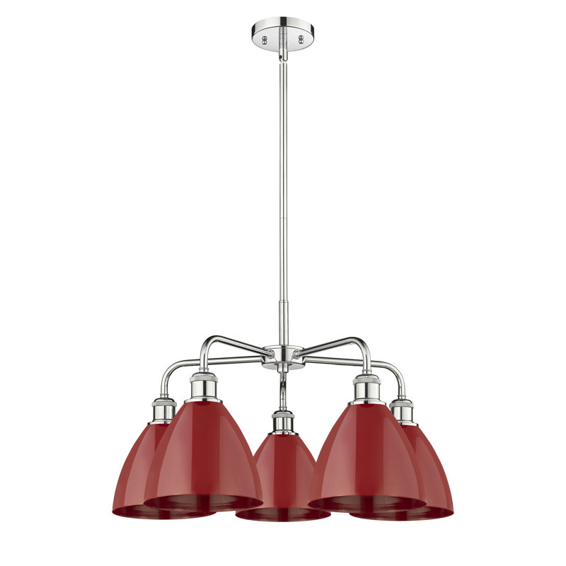 Lustre en dôme à 5 lumières Trickett, Rouge, Chrome poli