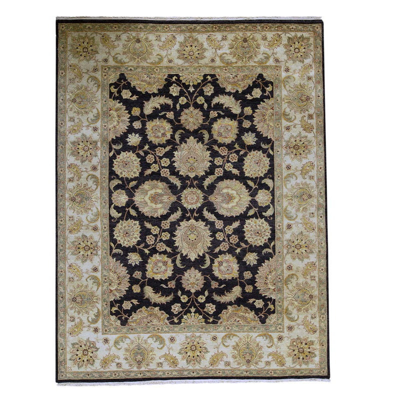 Tapis noir / brun noué à la main, Rectangle 9 pi x 11 pi 9 po