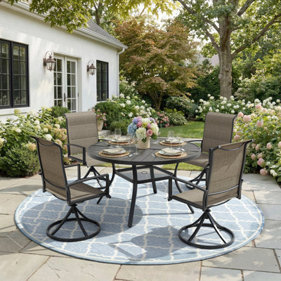 4-Person Round Patio Dining Set With 360° Swivel Padded Textilene Patio Chairs