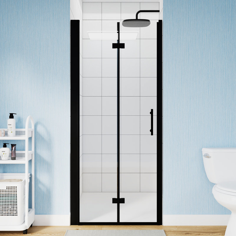 34 "X 72" Bifold Shower Door | 1/4 Inch Tempered Glass With Explosion-Proof Film | Matte Black Aluminum Frame