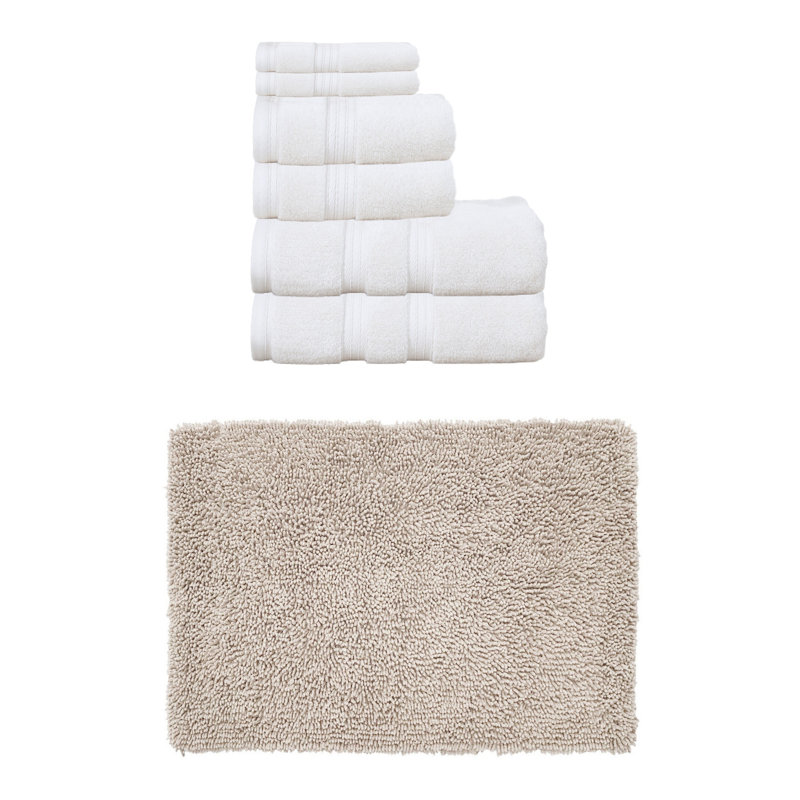 Bruno Collection 100% Soft Cotton Bath Towel Set & 21x34" Bath Rug, 7 Piece Towel Set, Ivory
