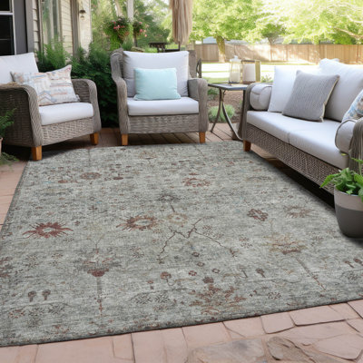 Machine Washable Indoor/Outdoor Xhevrie Grey Rug
