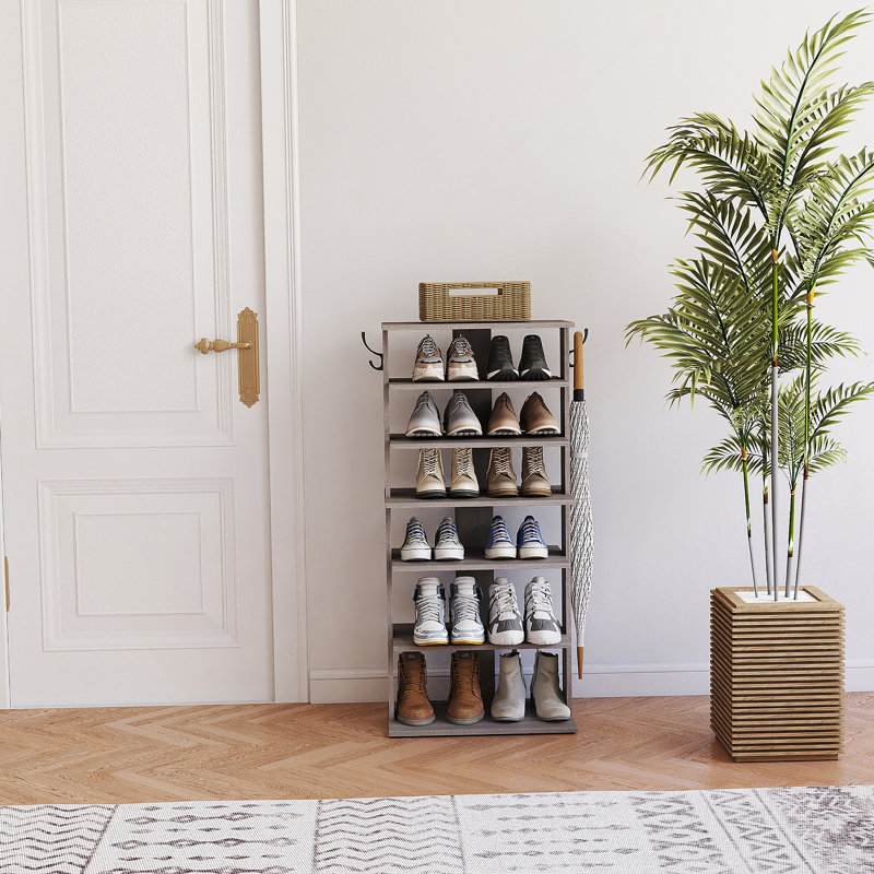 Rangement à chaussures polyvalent à 7 niveaux avec crochets, idéal pour l'entrée, le placard ou le vestibule, facile à assembler et peu encombrant