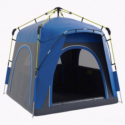 Camping Tents 4 Person Pop Up Tent Quick Setup Automatic Hydraulic Family Travel Tent W/ Windows, Doors Carry Bag Included, Blue