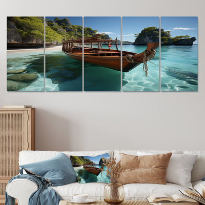 «Coastal Cradle Tranquil Waters - Coastal Beach», art mural 5 pièces