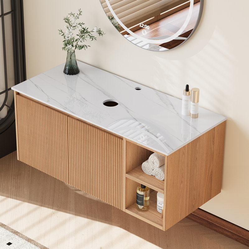 Base de meuble-lavabo simple 36 po seulement, plateau et armoire en pierre frittée blanche, sans lavabo en céramique