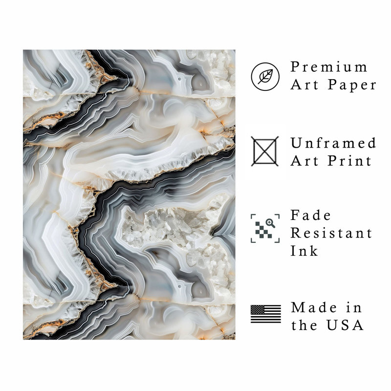 Motif abstrait géométrique de marbre gris, impression d'art moderne sans cadre, H 14 po x l 11 po