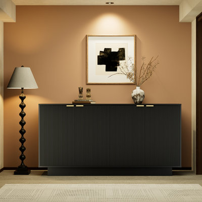 63''Large Fluted Sideboard Buffet Cabinet, Modern Buffet Table Coffee Bar Wine Bar Storage Cabinet