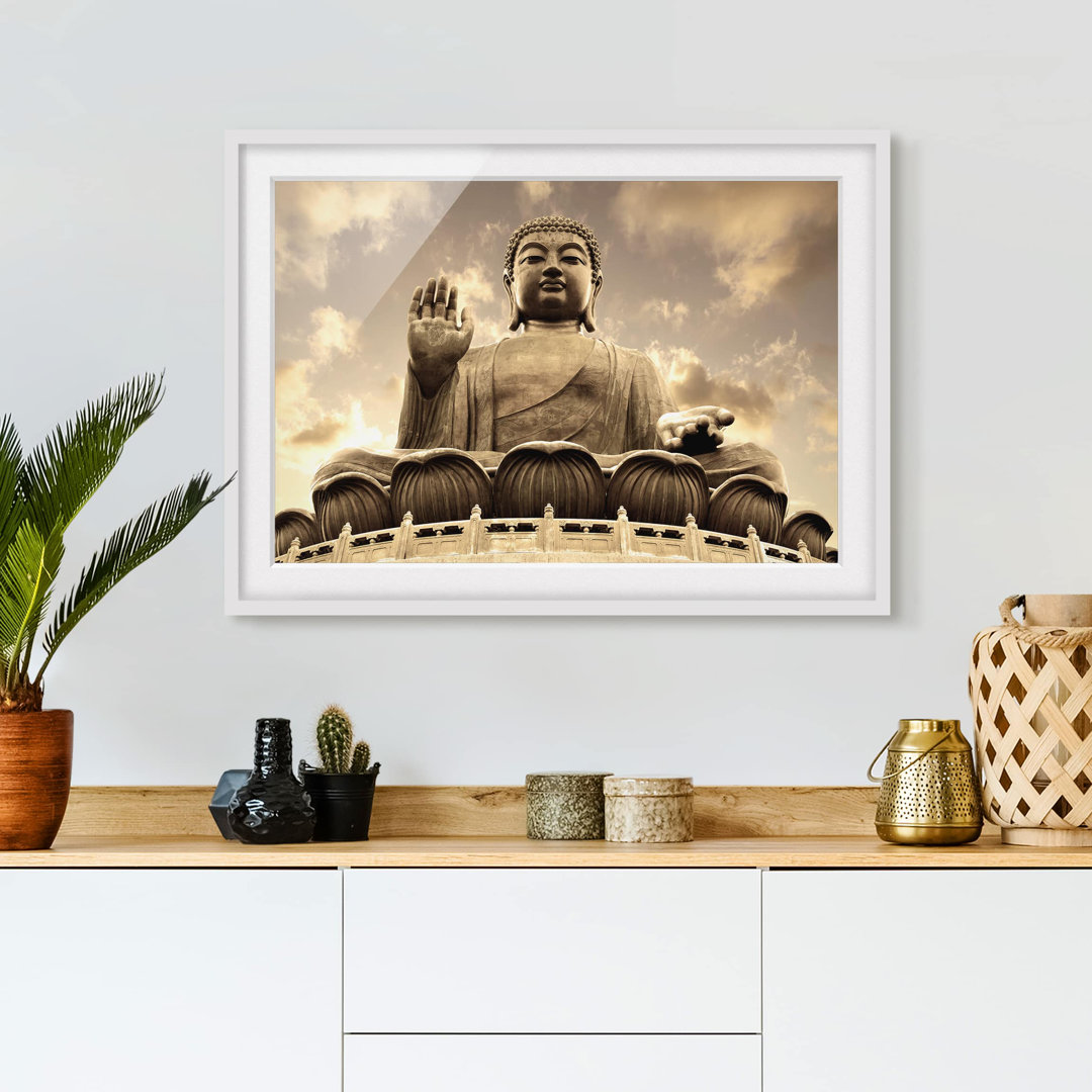 Großer Sepia-Buddha Gerahmter Fotokunstdruck