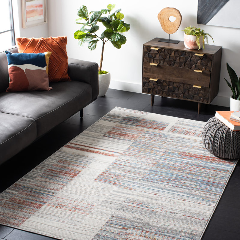 Tapis abstrait ivoire / rouille, Rectangle 5 pi 1 po x 7 pi 6 po