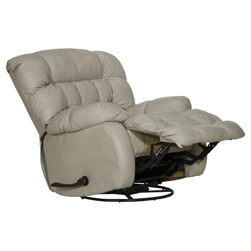 Italian Leather Match Swivel Glider Recliner, Beige Leather Match
