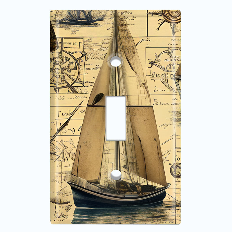 Metal Light Switch Plate Outlet Cover (Rustic Sail Boat Nautical Map - Single Toggle)