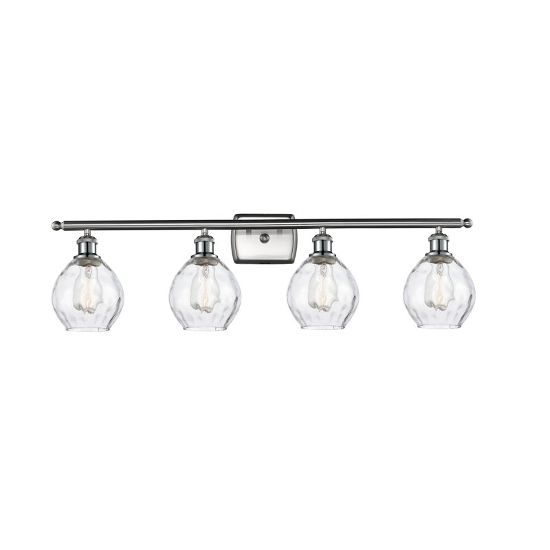 Éclairage pour salle de bain 4 lumières Pomeroy, Transparent, Nickel satiné brossé, Ampoule DEL 6 watts Vinage