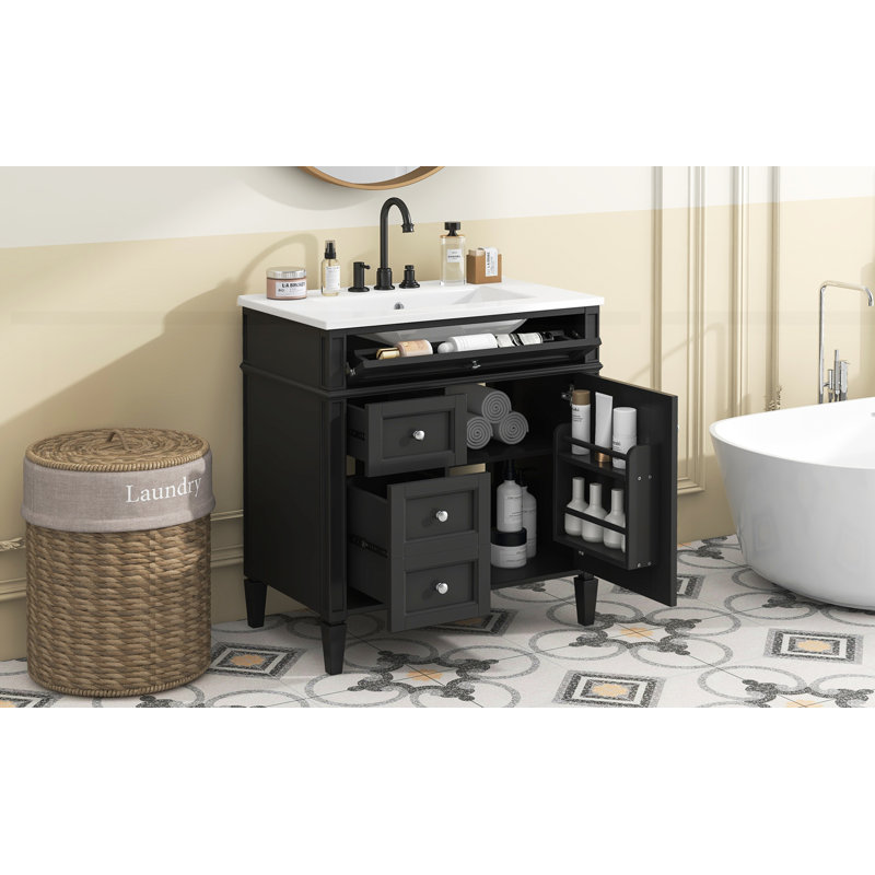Modern Bathroom Storage Cabinet with Top Sink and a Tip-out Drawer