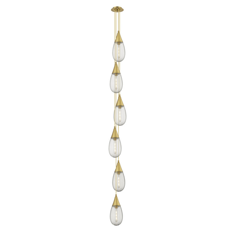 Luminaire suspendu grappe 6 lumières Stoltzfus, Laiton brossé, Rayé transparent