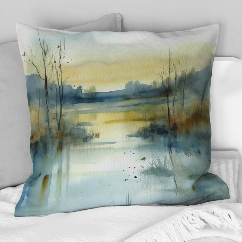 Illustration de paysage d'été en lac III - Coussin décoratif imprimé lac