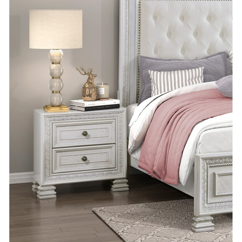 Table de chevet classique de luxe avec 2 tiroirs et meubles de chambre à coucher en bois