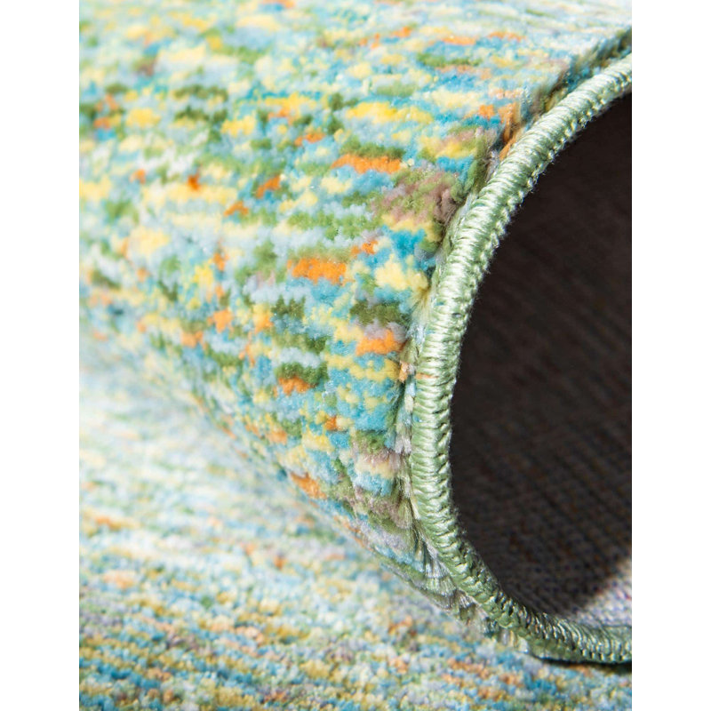 Tapis vert bouclé / crocheté à motif oriental Glasser, Rond 6 pi 1 po