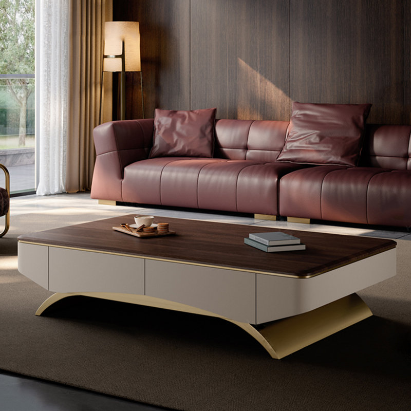 Luxury-Style Rectangular Solid Wood Coffee Table, 17.7" H x 63" L x 27.6" W