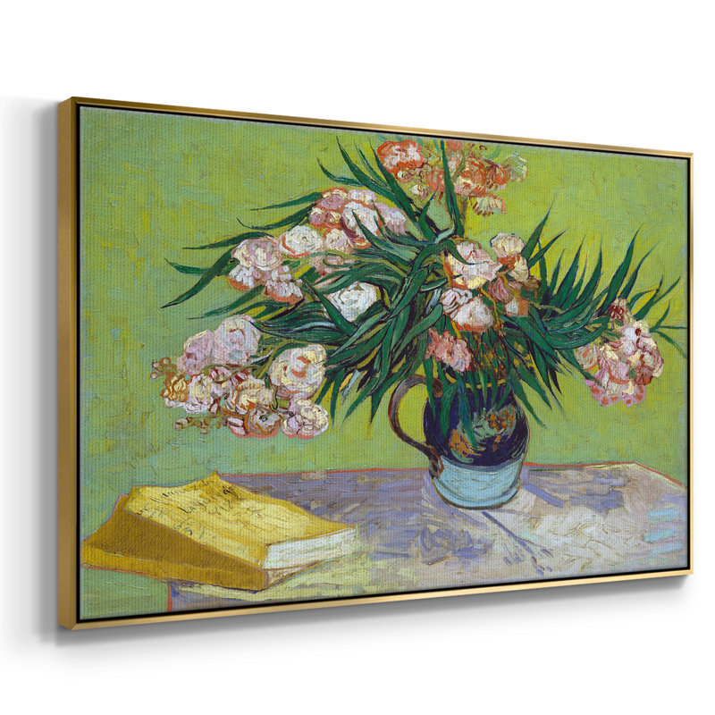 Oleanders - Toile tendue avec châssis encadrée, H 25 po x l 37 po x P 2 po, Or