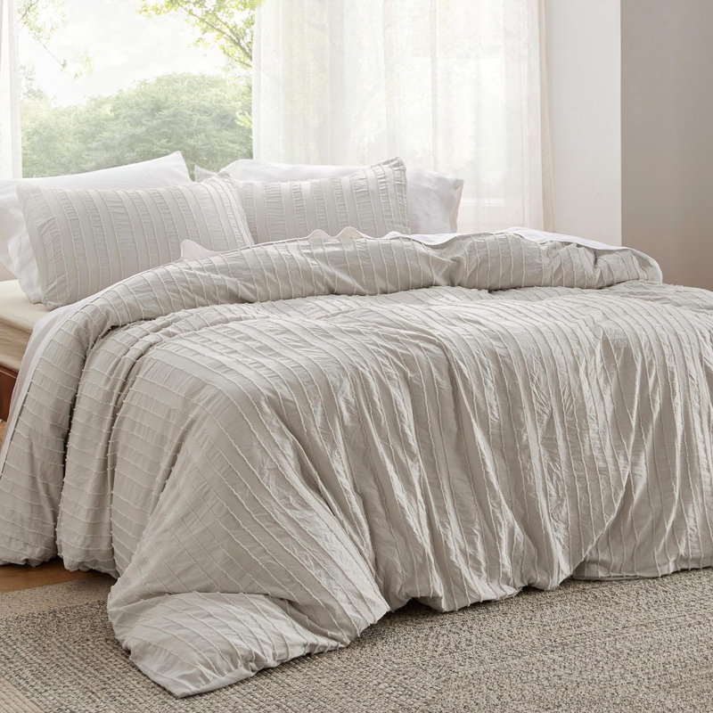 Essential Bedsure Shabby Chic Striped Tufted Duvet Cover, Queen Duvet Cover + 2 Standard Pillowcases, Linen