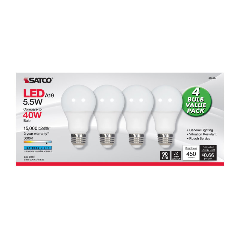 5.5 Watt White LED Bulb, 5000K