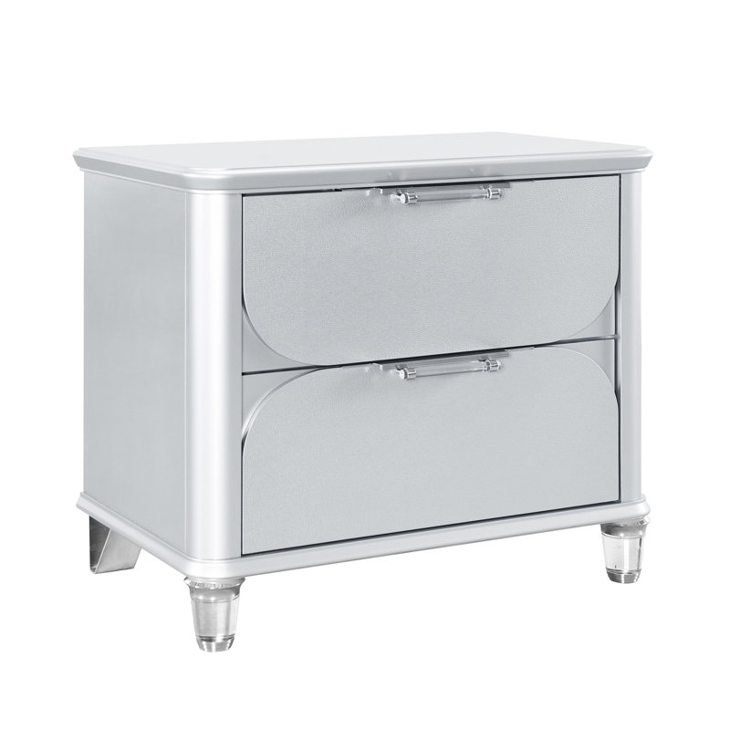 Table de chevet texturée argentée avec tiroirs spacieux pour la chambre à coucher