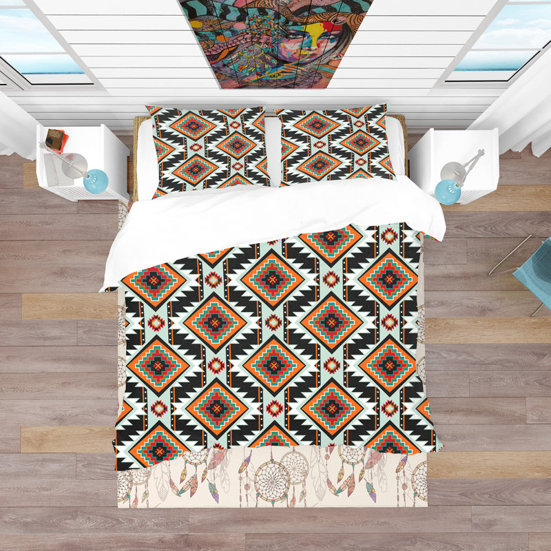 First Nations Pattern - Bohemian Abstract Duvet Cover Set - Microfiber Polyester, Twin Duvet Cover + 1 Sham