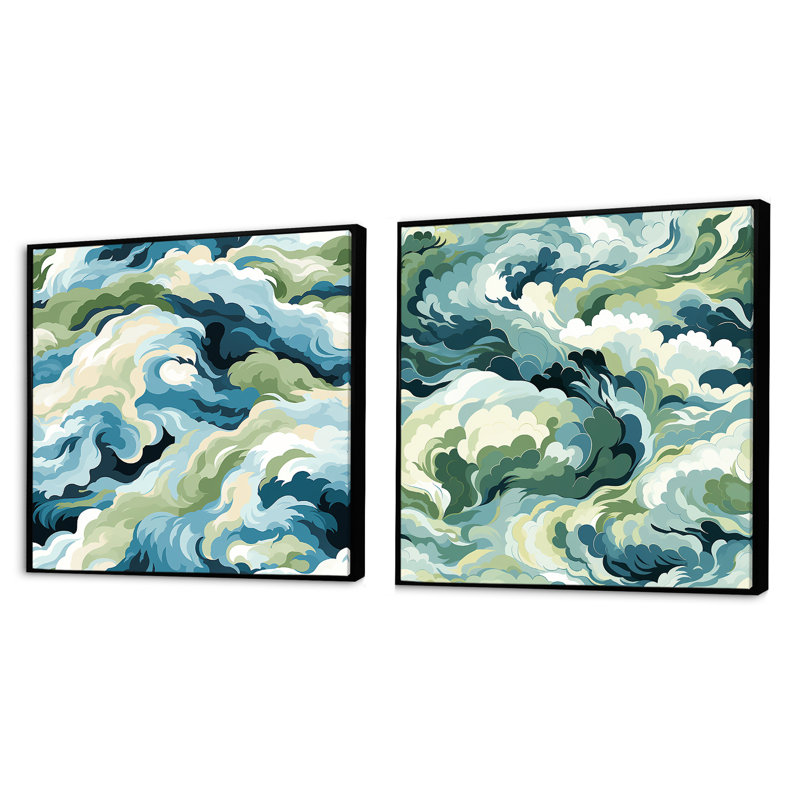 Coumba - Ensemble de 2 collages carrés abstraits, Cadre flottant noir, H 36 po x l 73 po