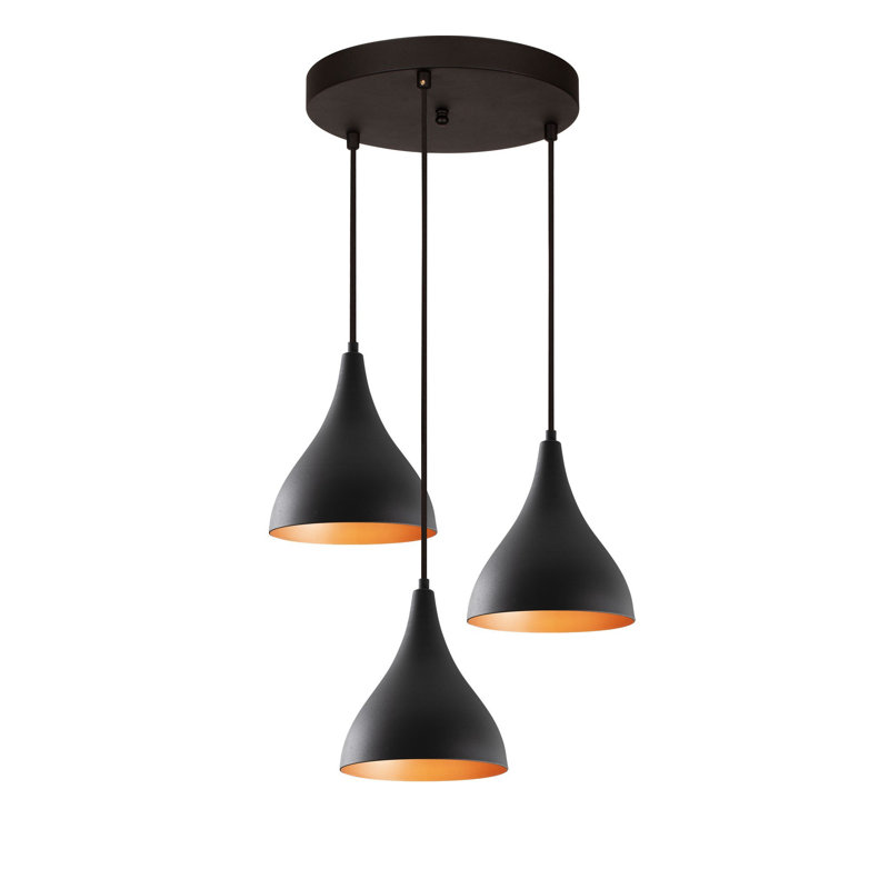 Luminaire suspendu conique à 3 lumières Excalibur, Noir, Noir