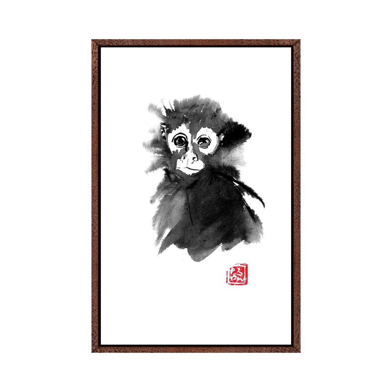 Small Monkey by Péchane - Print on Canvas, Classic Brown Wood Framed, 66.04 cm H x 45.72 cm W