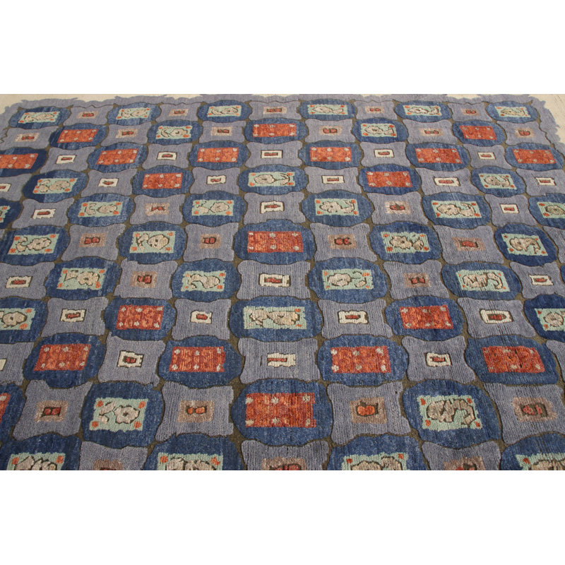Rug & Kilim’S Art Deco Rug In Blue All Over Geometric Pattern, Rectangle 13' x 19'