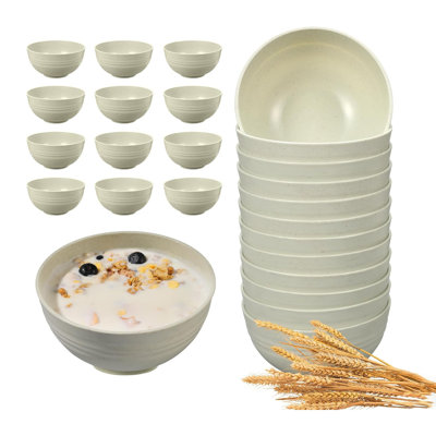  Microwave & Dishwasher Safe Bowls For Kitchen, 12 Pcs Unbreakable Cereal Bowls Set, 26 Oz Wheat Straw Bowls Set, Reusable Plastic Bowls For Soup, Salad And Snack, Bpa Free, Beige