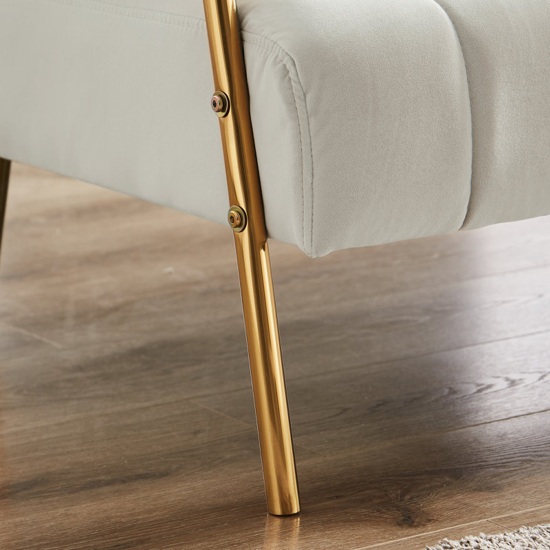 Banc à accoudoirs arrondis en velours de 62 po Karmela, Beige