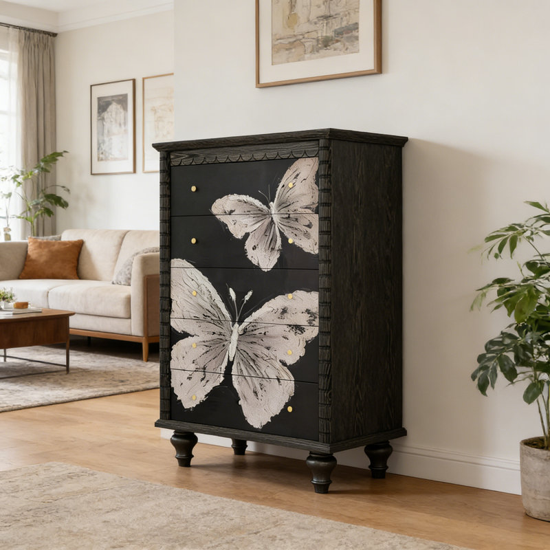 Commode d'entrée Mid-Century en bois massif, Noir